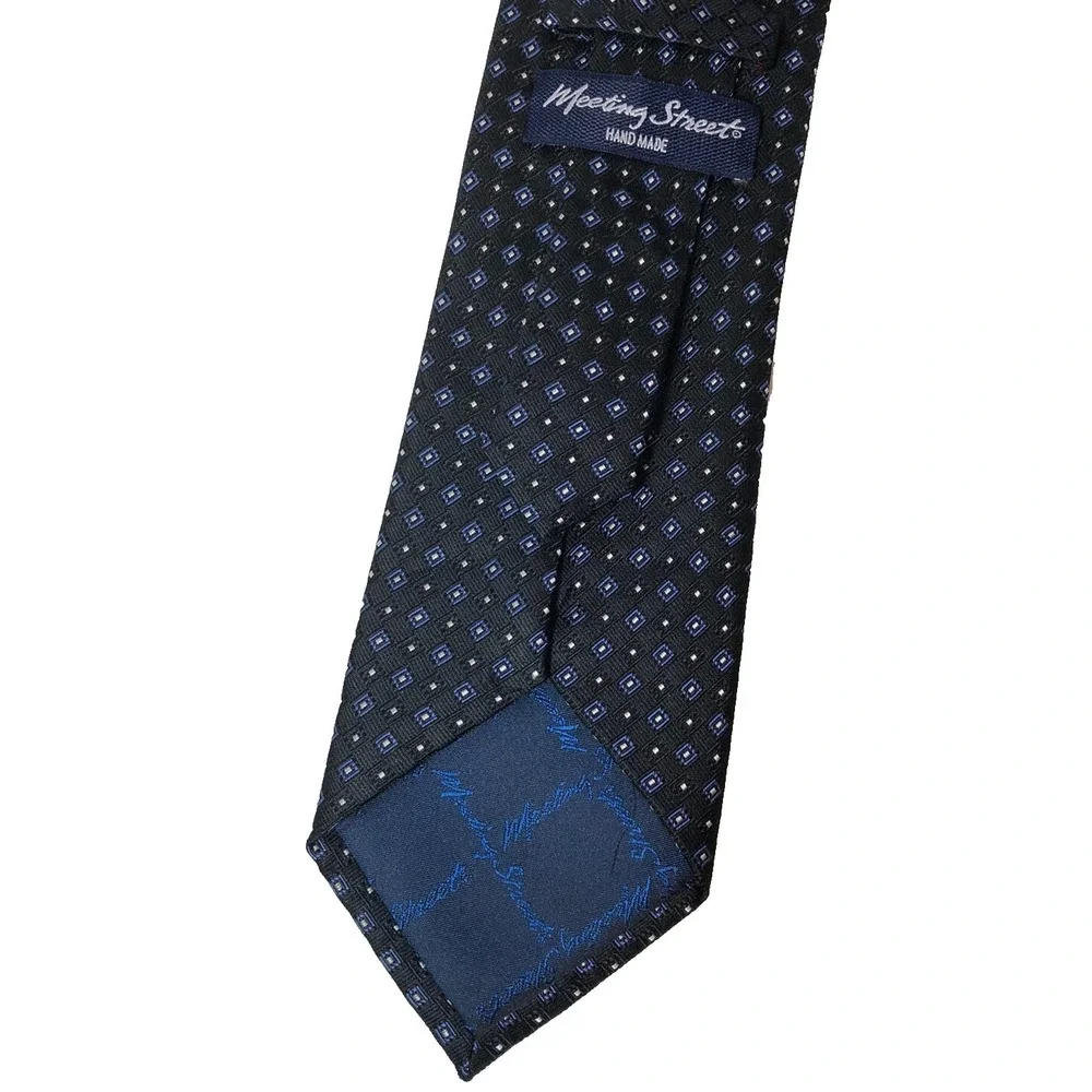 Meeting Street Neck Tie Men's Black Blue White Polka Dot 100% Silk Formal Office